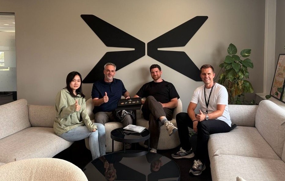 Lu Jiayin (Yami), Kristian Wilsky, Joachim Vishart Hummel-Gryholm and Jonas Hørdam at XPENG Denmark, 3 August 2026
