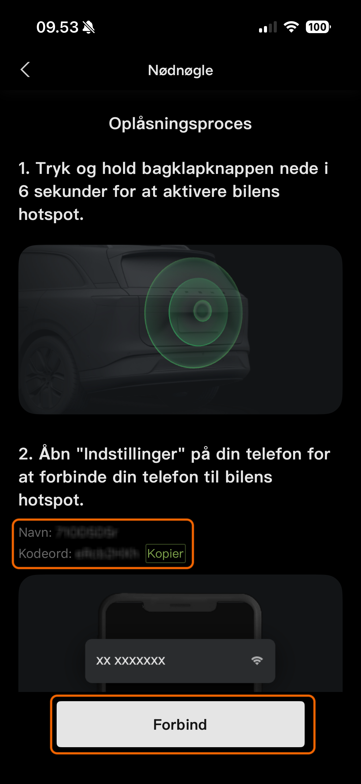 Vehicle Wi-Fi hotspot name and password in app
