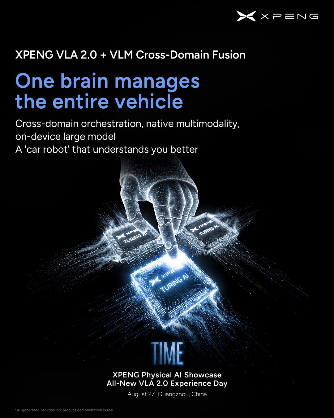 Official English TIME poster - three XPENG Turing AI chips, one brain manages the vehicle