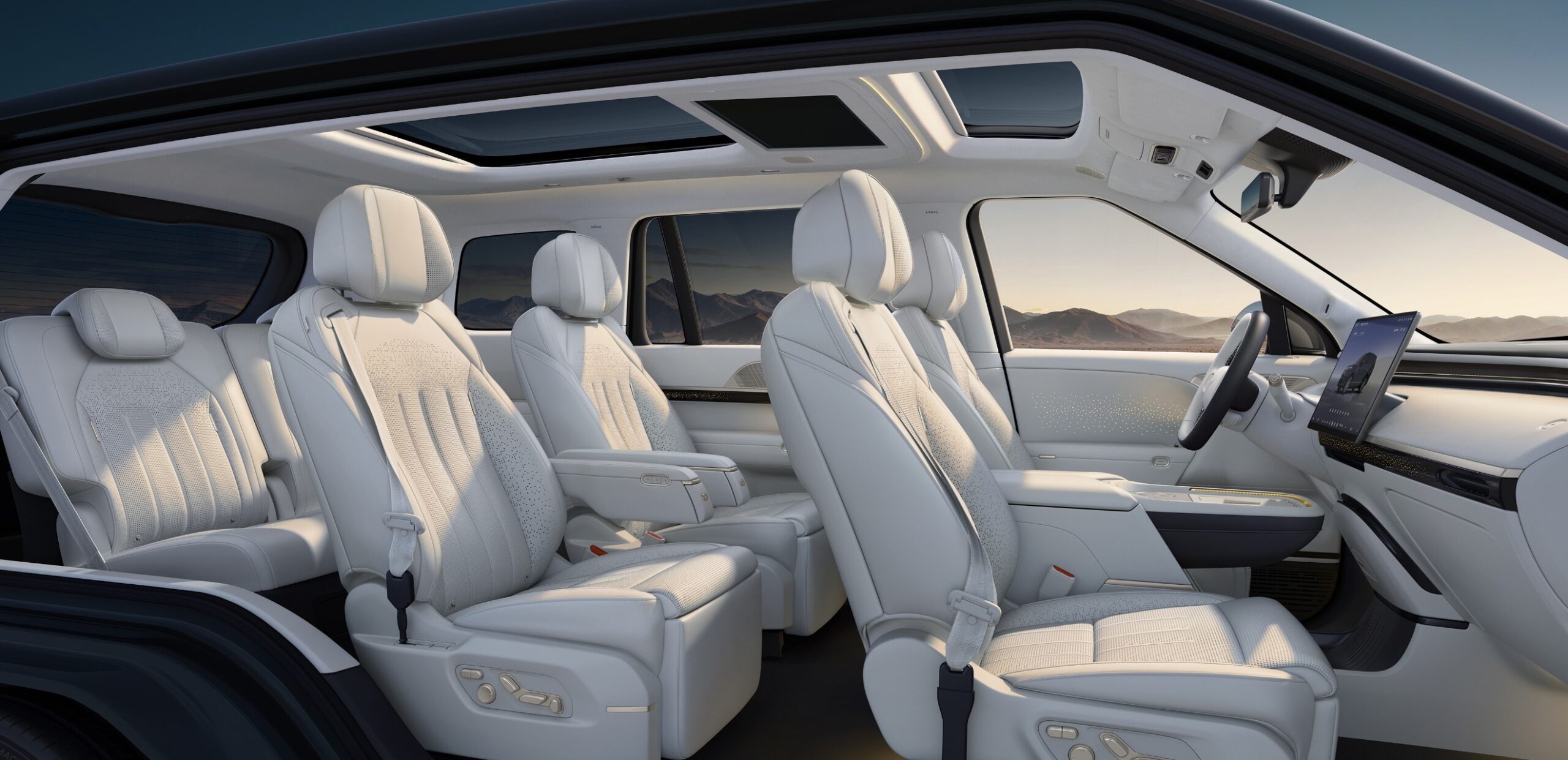 XPENG GX six-seat white interior layout