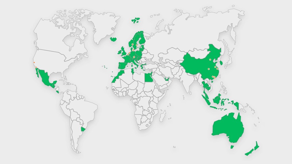 XPENG global markets map - active regions highlighted