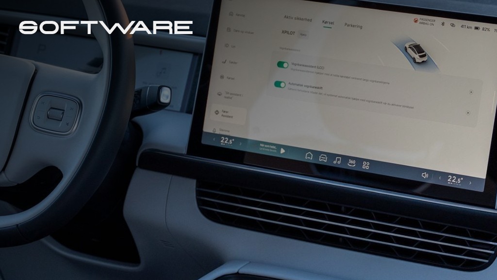 XPENG-software på infotainmentskærmen i bilen