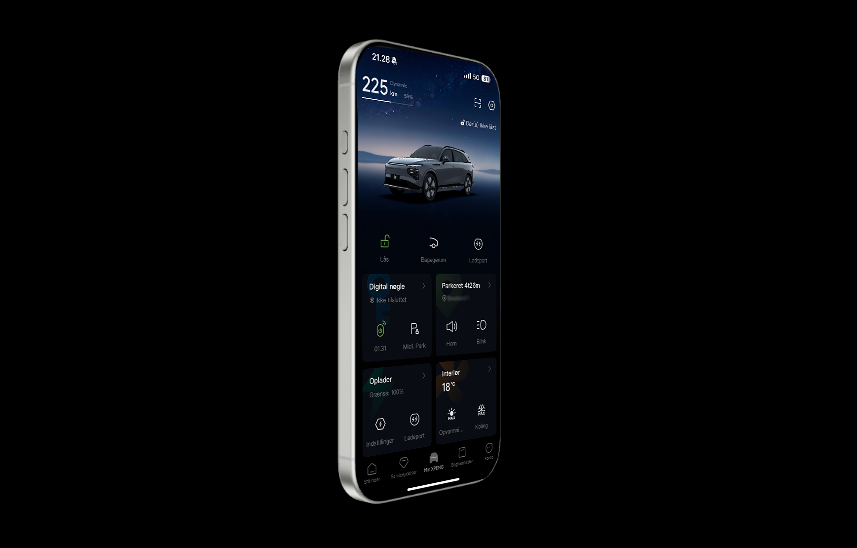 XPENG app v3.0 - Min XPENG startskærm på iPhone (hero)