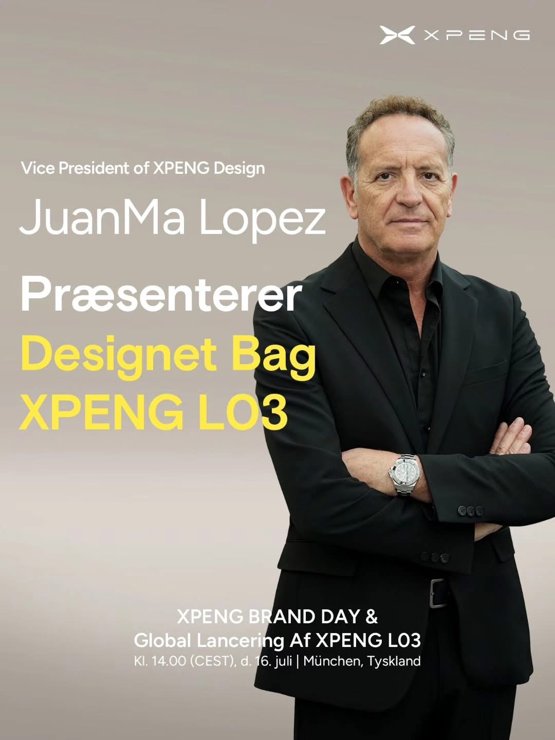 JuanMa Lopez, designchef hos XPENG, præsenterer XPENG L03-designet
