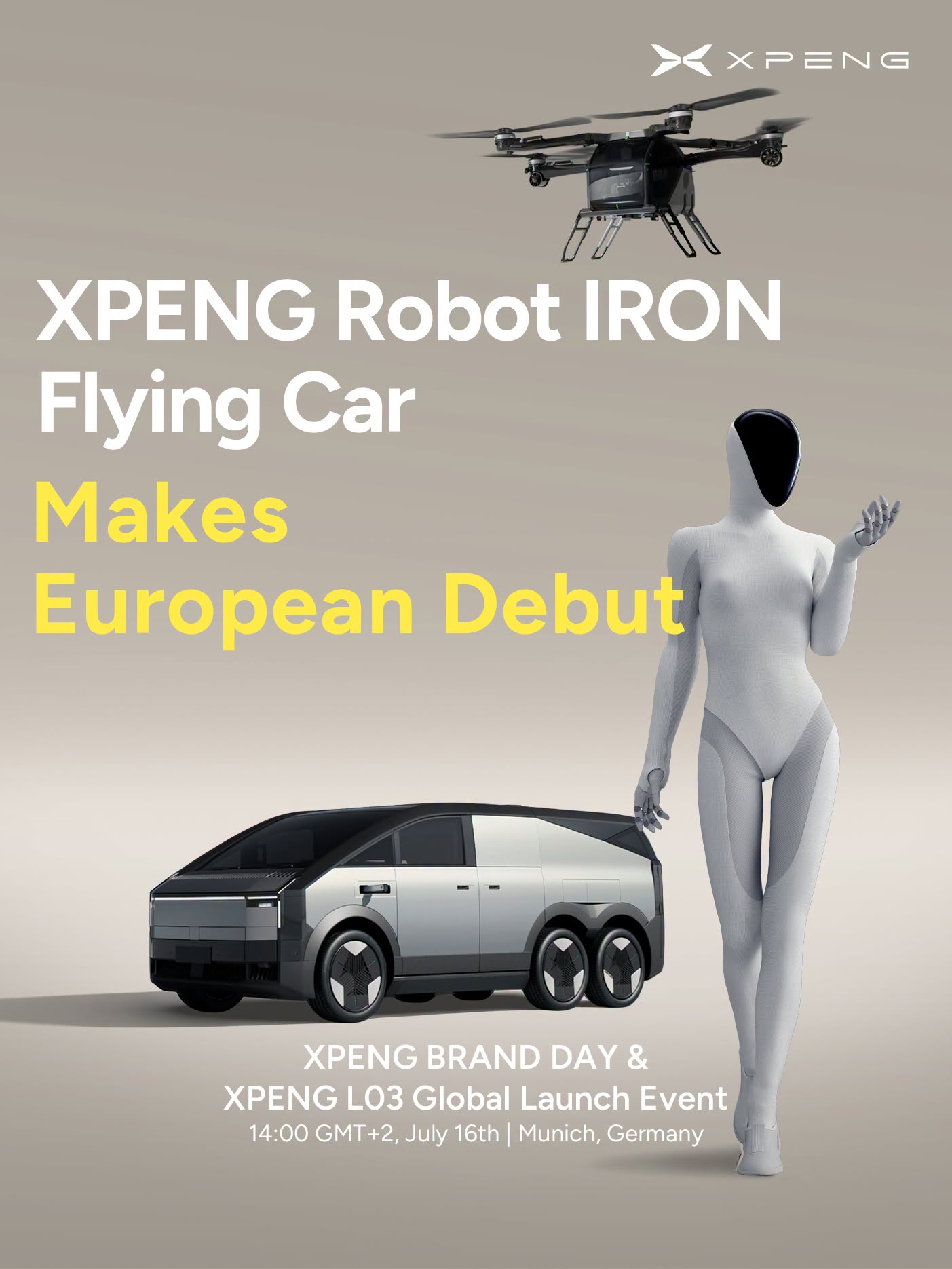 XPENG Robot IRON and the flying car make their European debut at Brand Day