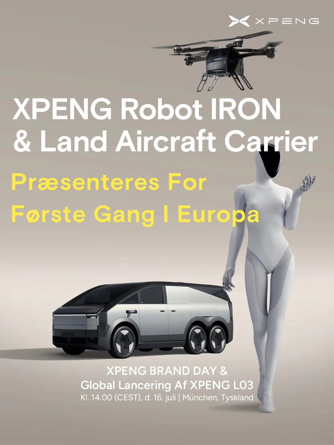 XPENG Robot IRON og Land Aircraft Carrier - europapremiere på Brand Day