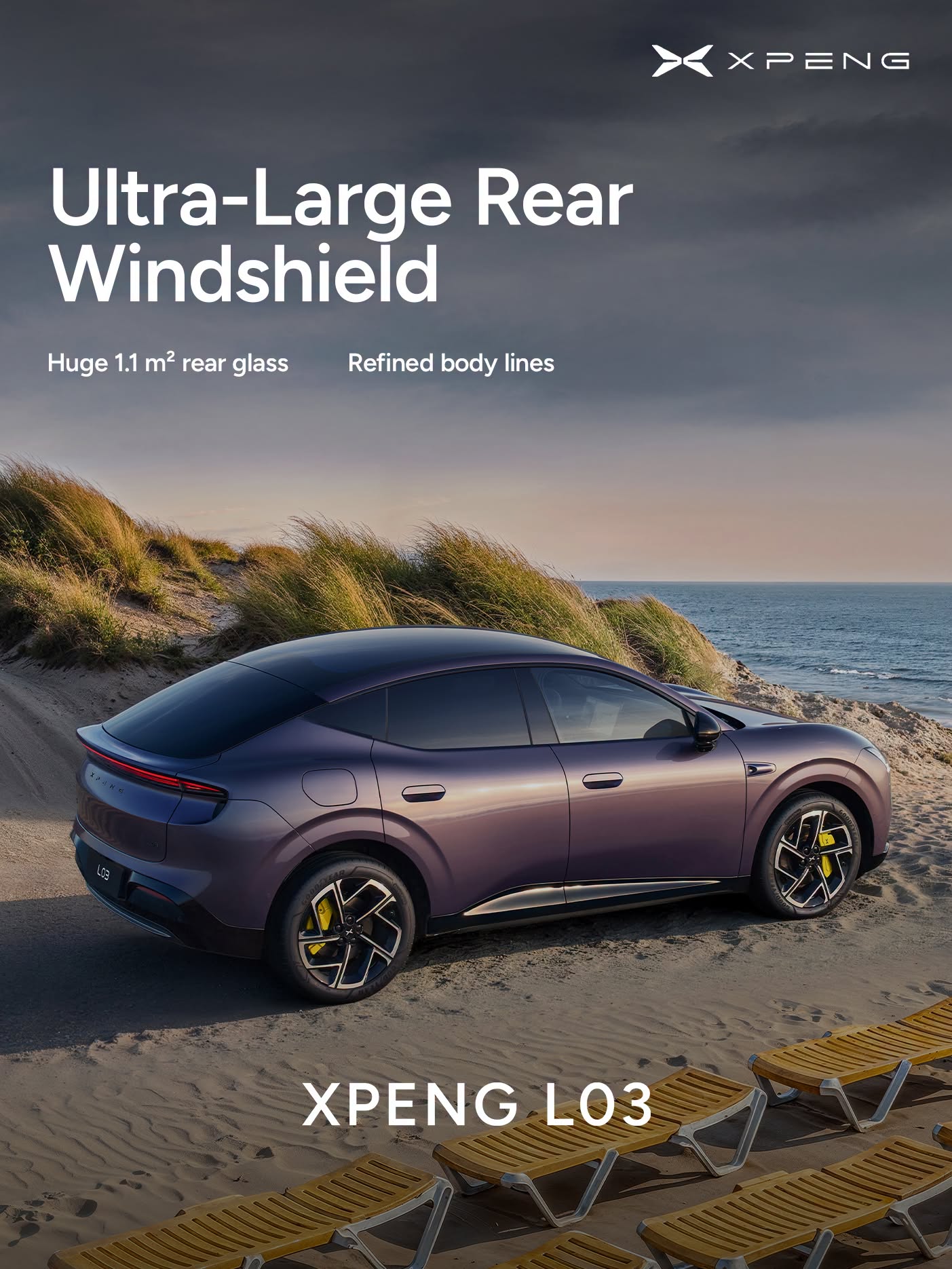 XPENG L03 ultra-large 1.1 m2 rear windshield