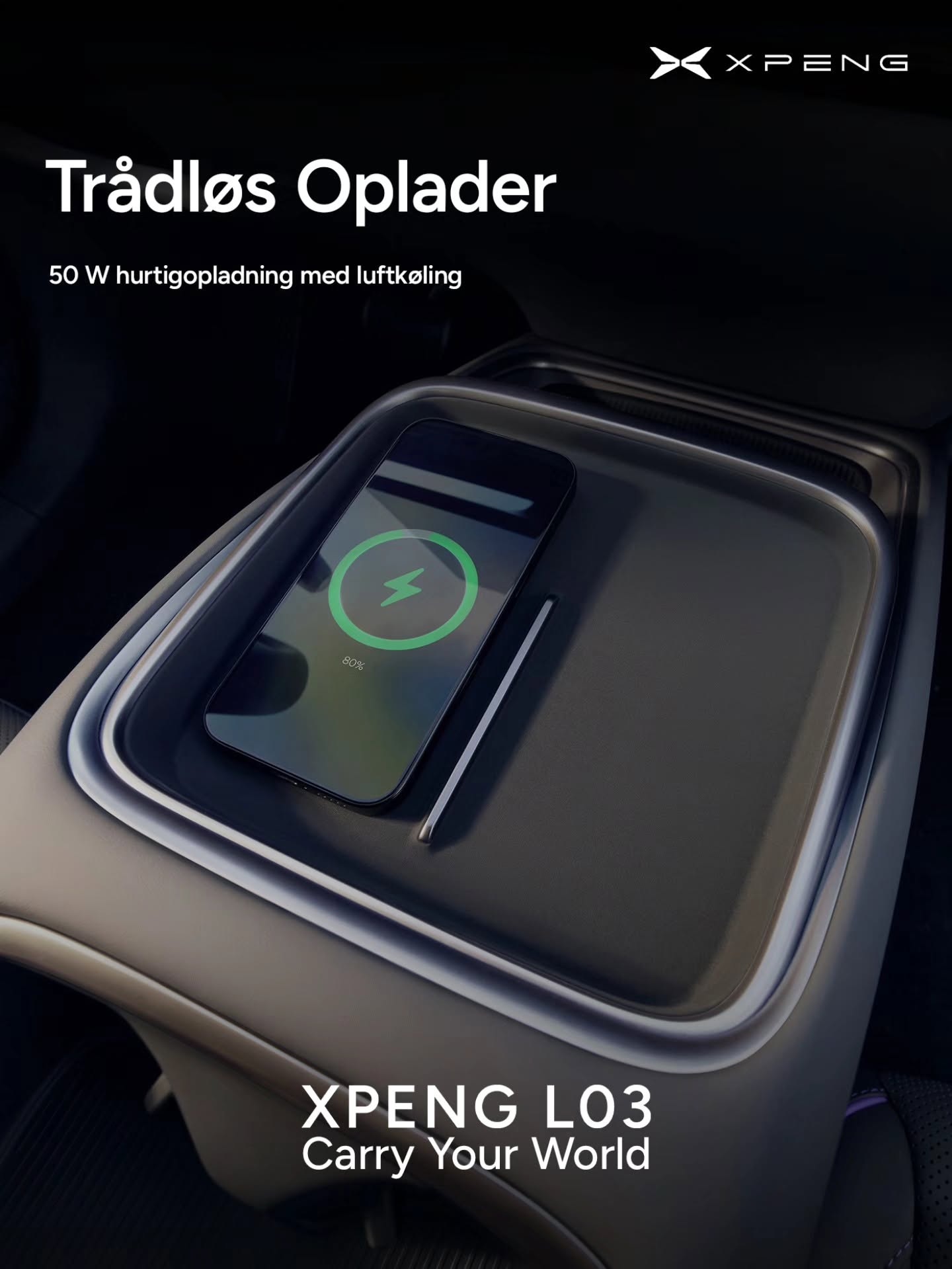 XPENG L03 trådløs oplader - 50 W hurtigopladning med luftkøling