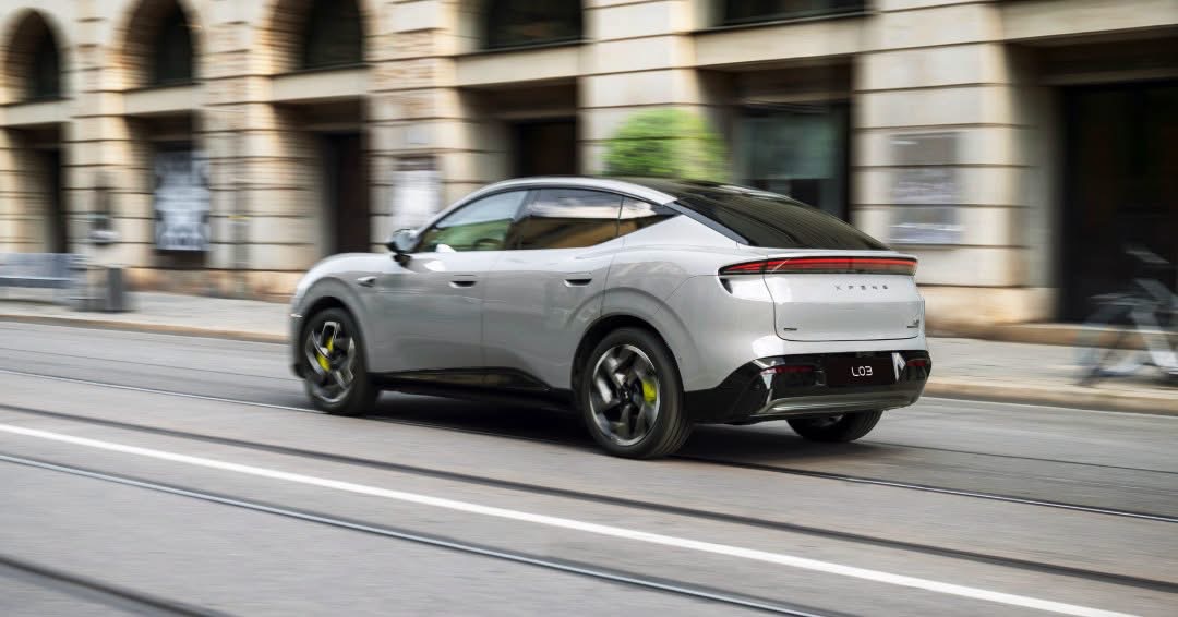 XPENG L03 in silver, rear three-quarter view on a Munich street