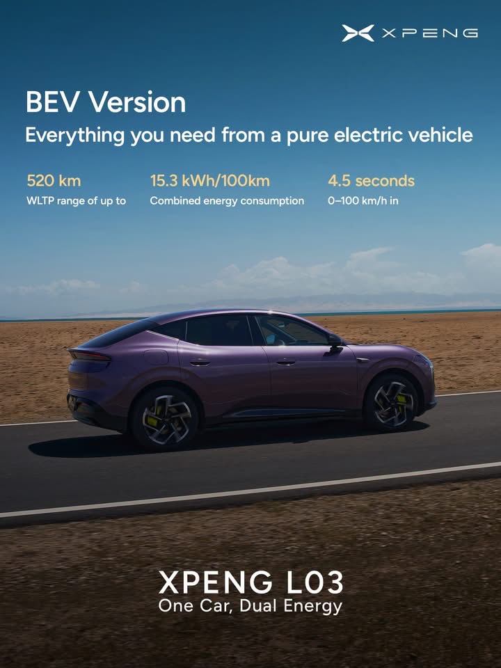 XPENG L03 EV - up to 520 km WLTP, 15.3 kWh/100 km, 0-100 km/h in 4.5 s