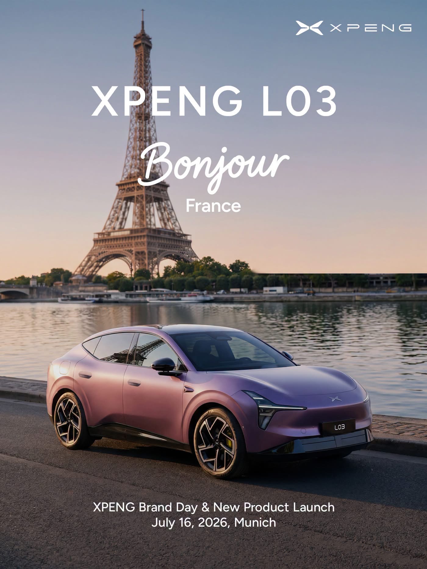 XPENG L03 by the Eiffel Tower, Paris - Bonjour France launch teaser