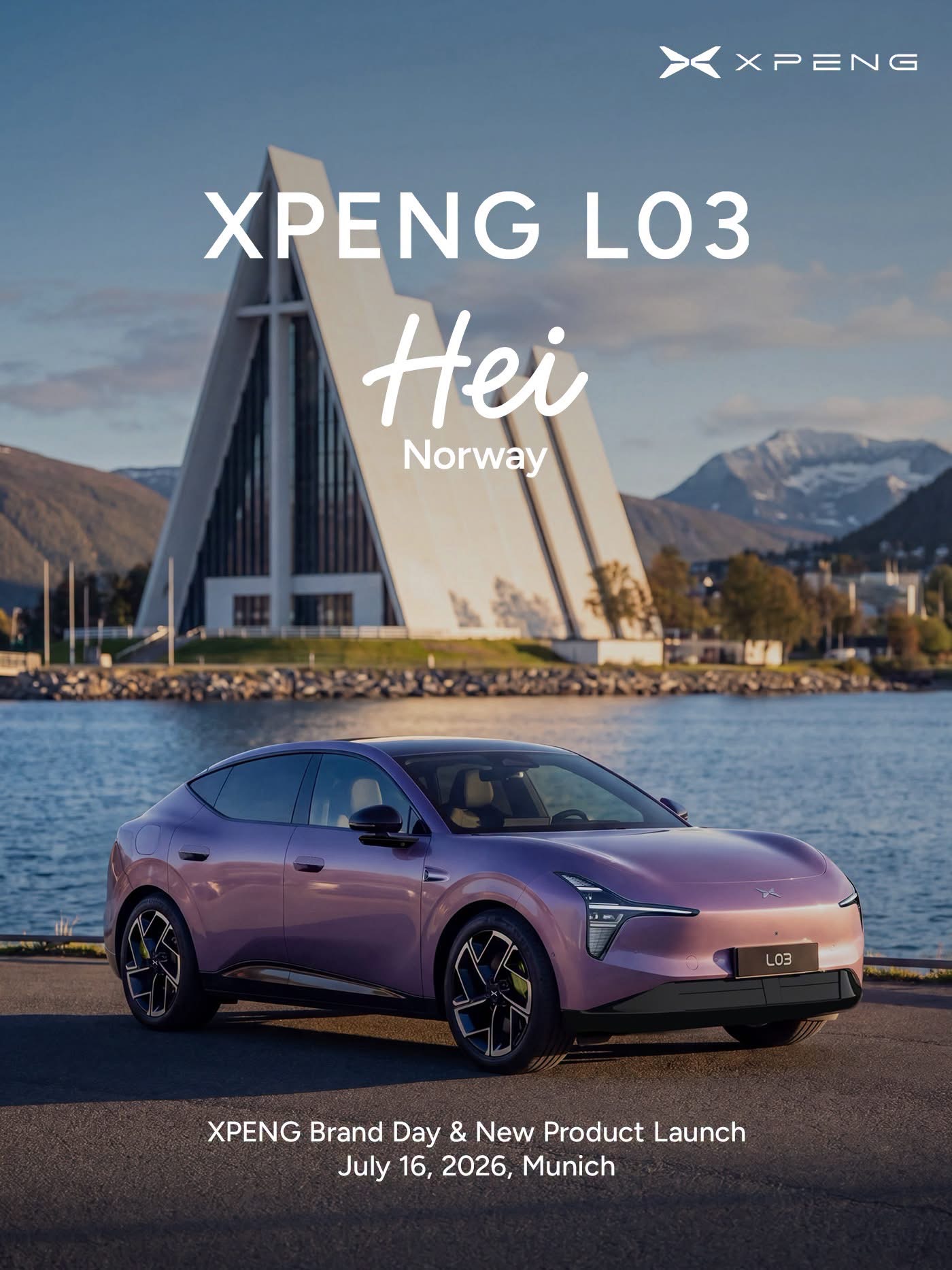 XPENG L03 by the Arctic Cathedral, Tromso - Hei Norway launch teaser