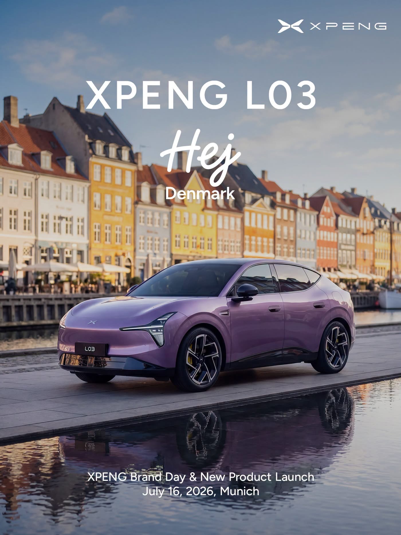 XPENG L03 in Nyhavn, Copenhagen - Hej Denmark launch teaser