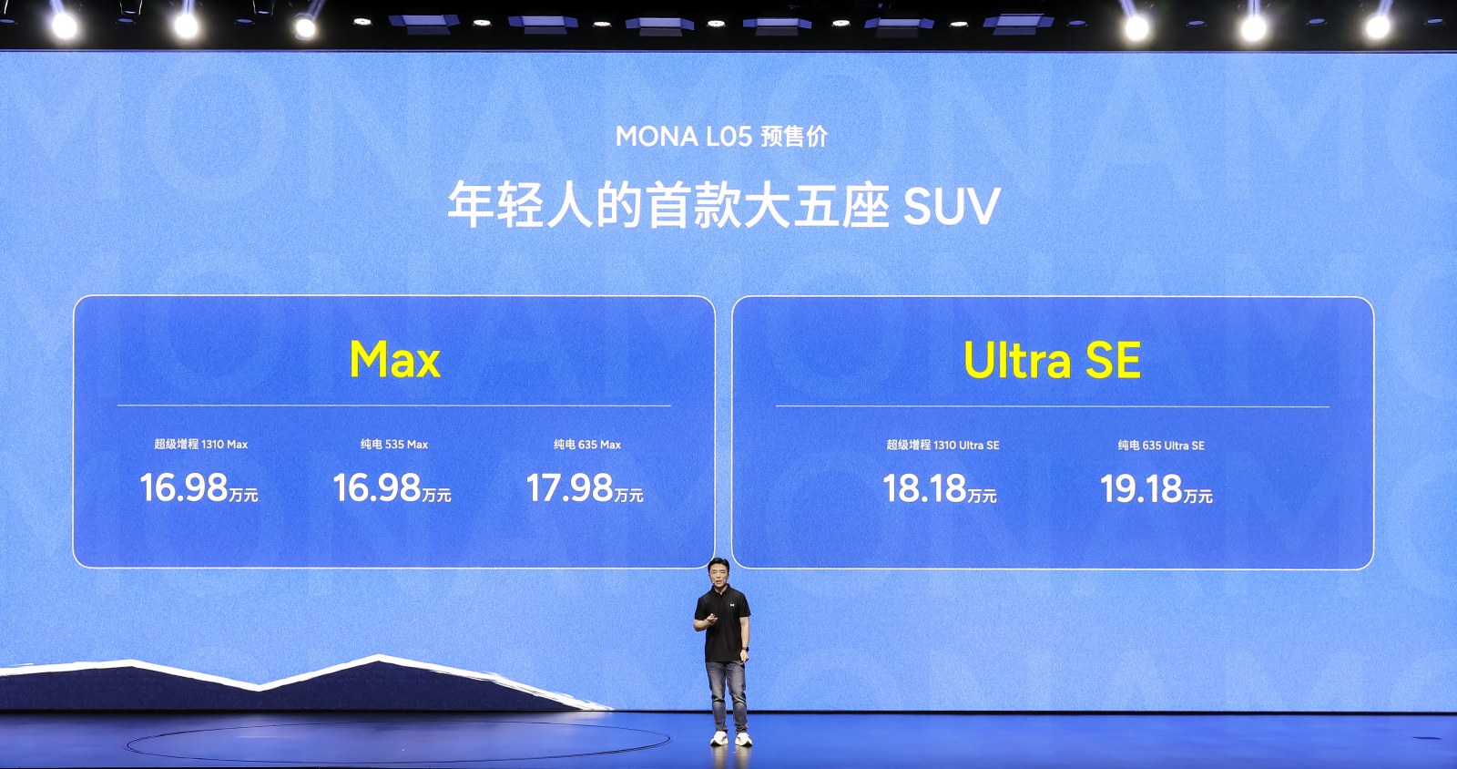 The slide with the five pre-sale prices split into Max and Ultra SE
