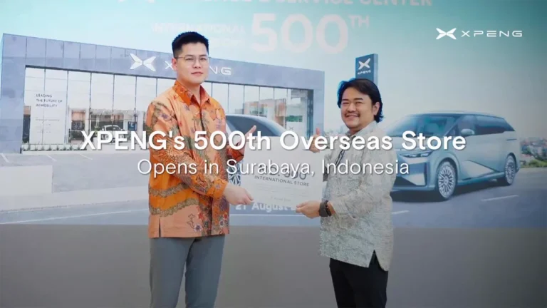 XPENG video poster marking its 500th overseas store in Surabaya