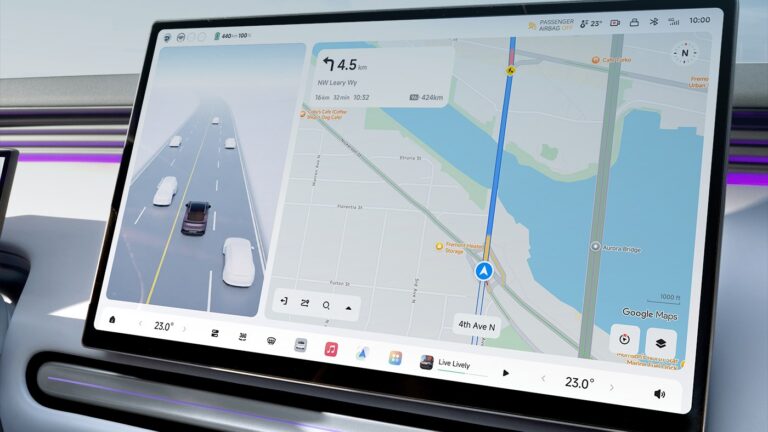 XPENG L03 centre screen showing navigation with Google Maps