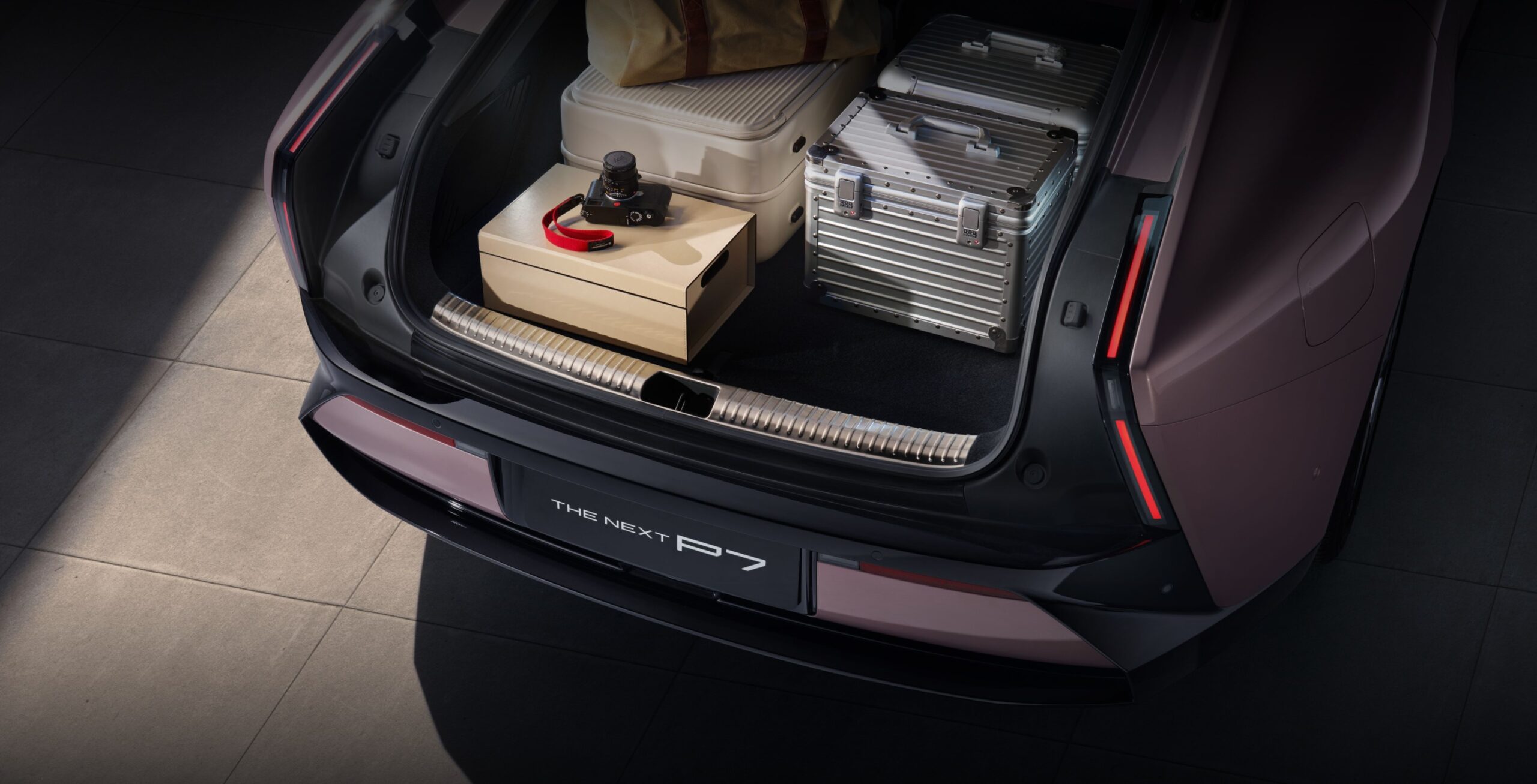 XPENG New P7 luggage bay loaded with travel gear