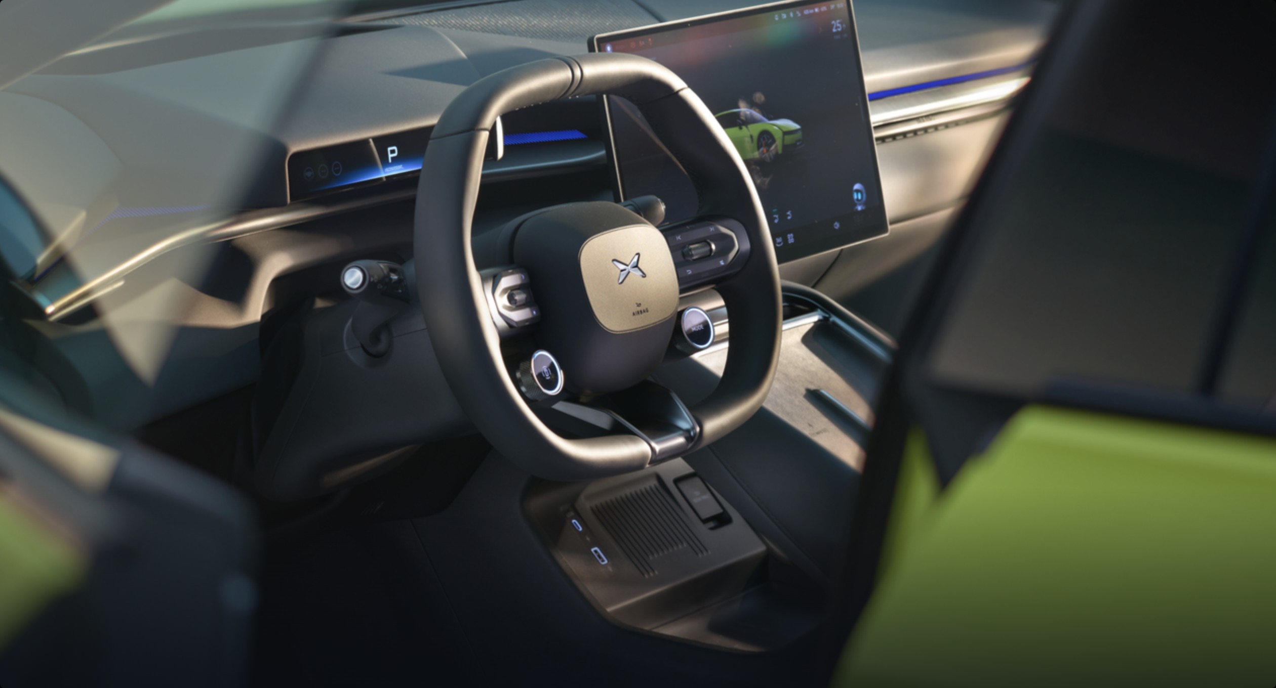 XPENG New P7 three-spoke sport steering wheel in Nappa leather