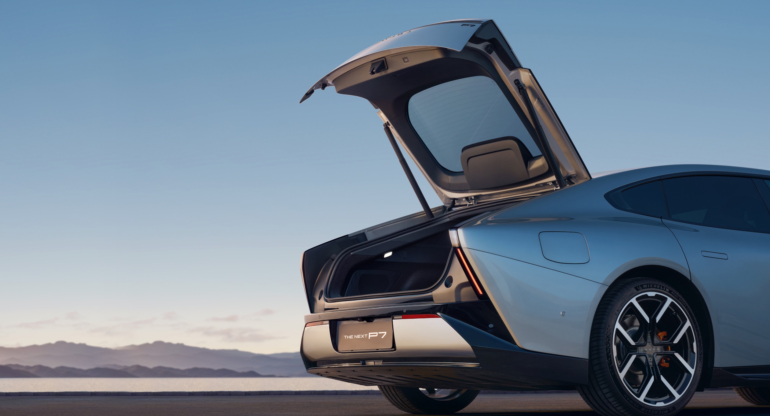 XPENG New P7 liftback tail with the full-width light bar