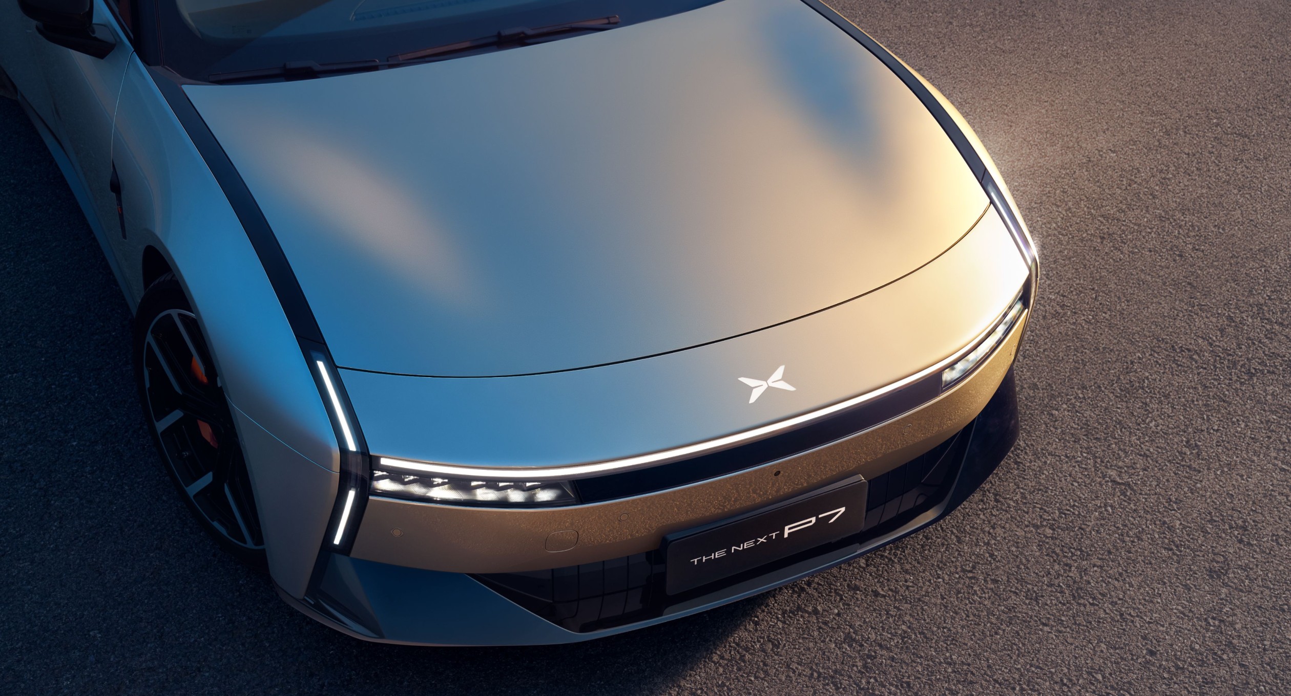 XPENG New P7 front with the light-wing headlights and hidden LED matrix units