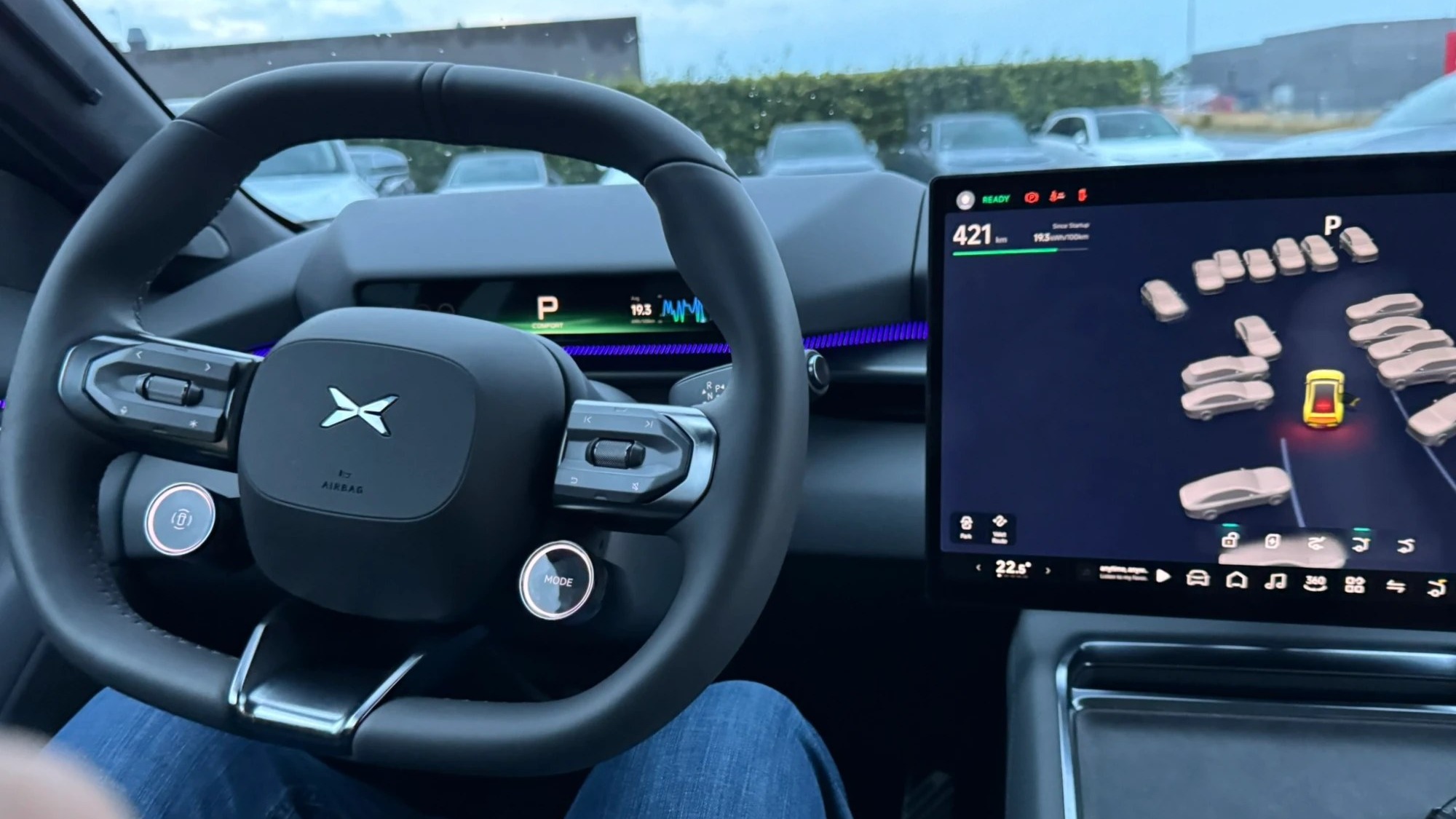 XPENG New P7 cockpit from the driver's seat at XPENG Danmark