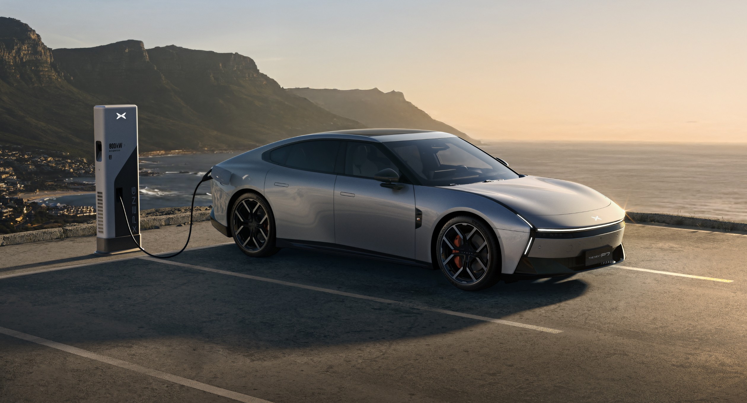 XPENG New P7 charging at a public charger