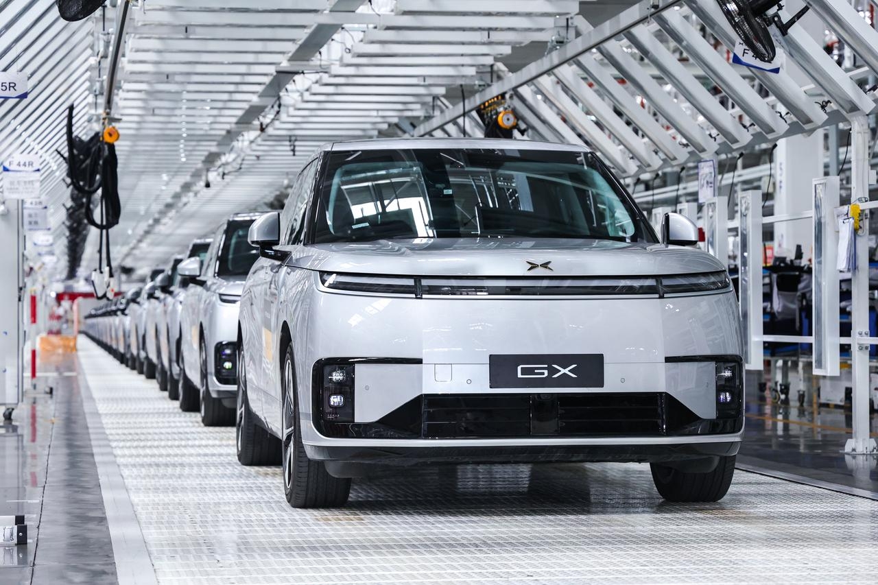 XPENG GX Robotaxi units on the mass-production assembly line