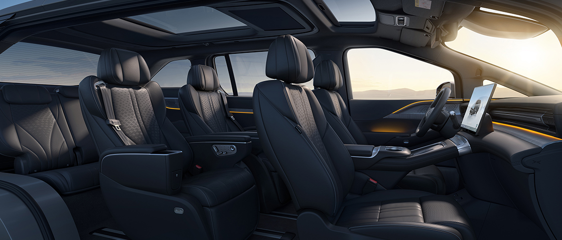 XPENG X9 cabin in Meteorite Black, left-hand drive, all three rows