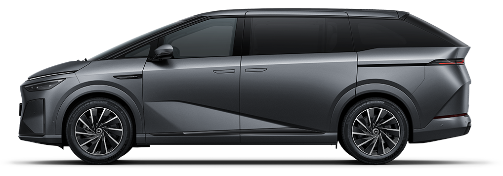 XPENG X9 studio side view in Matte Gray