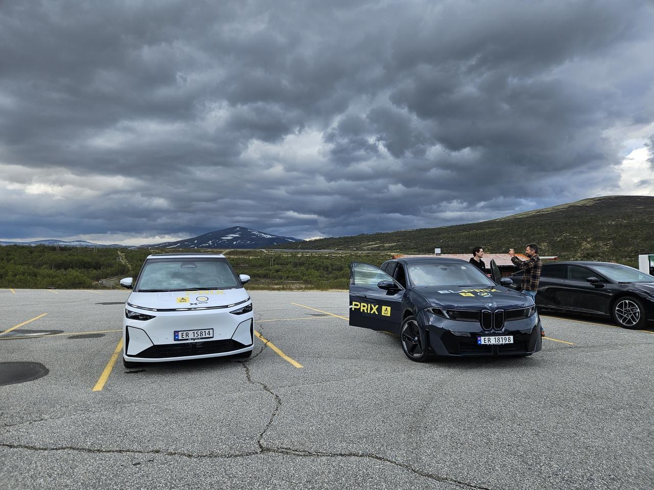 Test cars parked at NAF's El Prix summer test 2026 in the Norwegian mountains