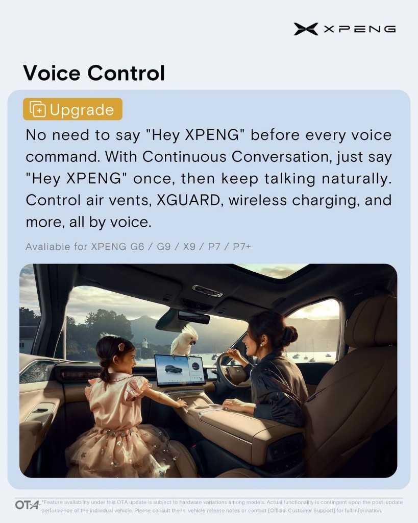 XOS 5.9.5 Voice Control upgrade with continuous conversation - available for XPENG G6, G9, X9, P7, P7+