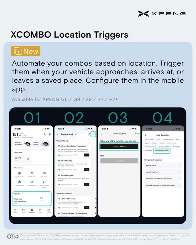XOS 5.9.5 XCOMBO location triggers - available for XPENG G6, G9, X9, P7, P7+