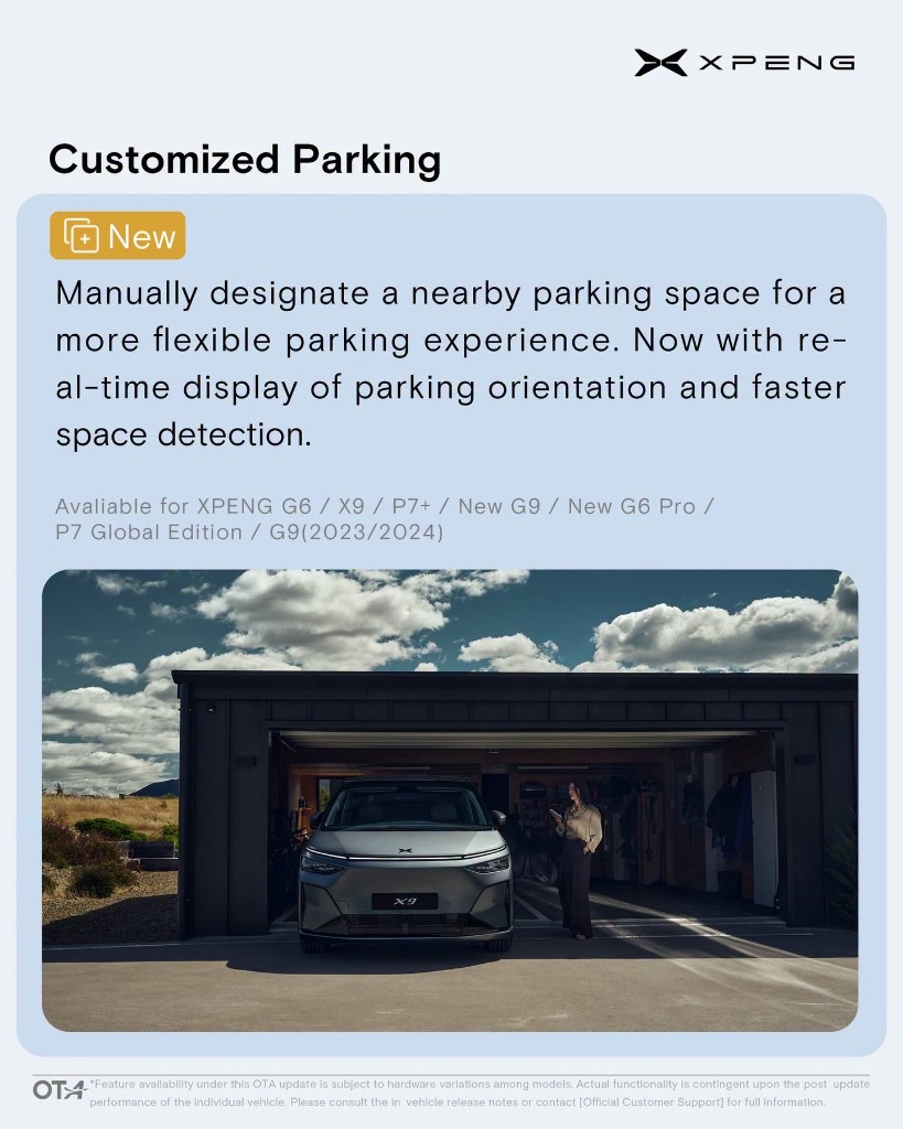 XOS 5.9.5 Customized Parking - available for XPENG G6, X9, P7+, New G9, New G6 Pro, P7 Global Edition, G9 (2023/2024)