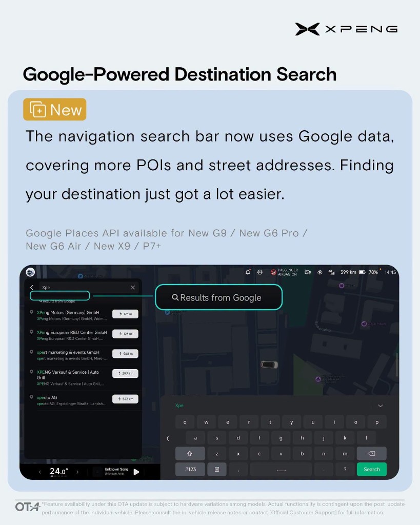 XOS 5.9.5 Google-powered destination search - Google Places API available for New G9, New G6 Pro, New G6 Air, New X9, P7+