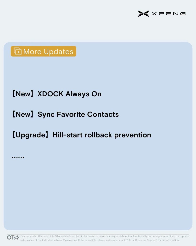 XOS 5.9.5 more updates - XDOCK Always On, Sync Favourite Contacts, and hill-start rollback prevention