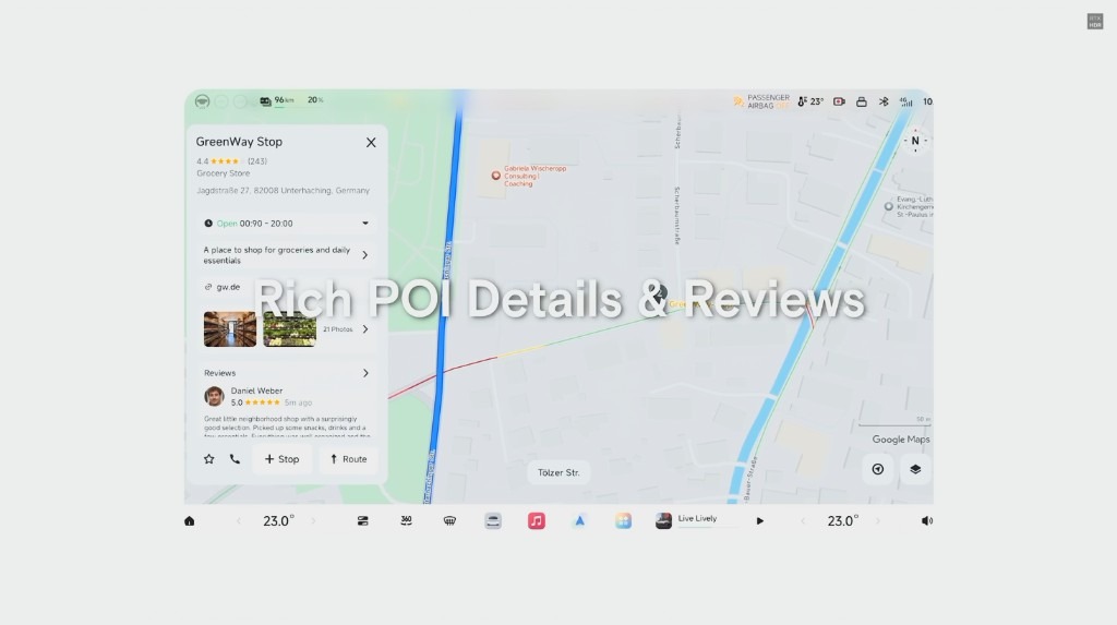 XPENG Google Maps rich POI details and reviews