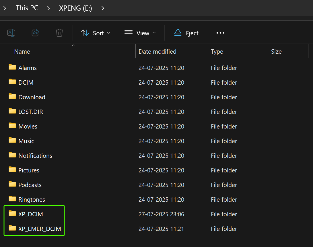 USB folder structure for XPENG dashcam